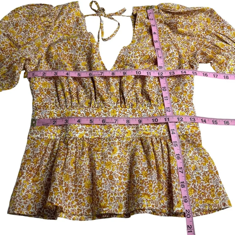 Women's J. Crew Ditsy Floral Blouse Puff Sleeve V-neck Back Zip‎ Poplin Top sz 0